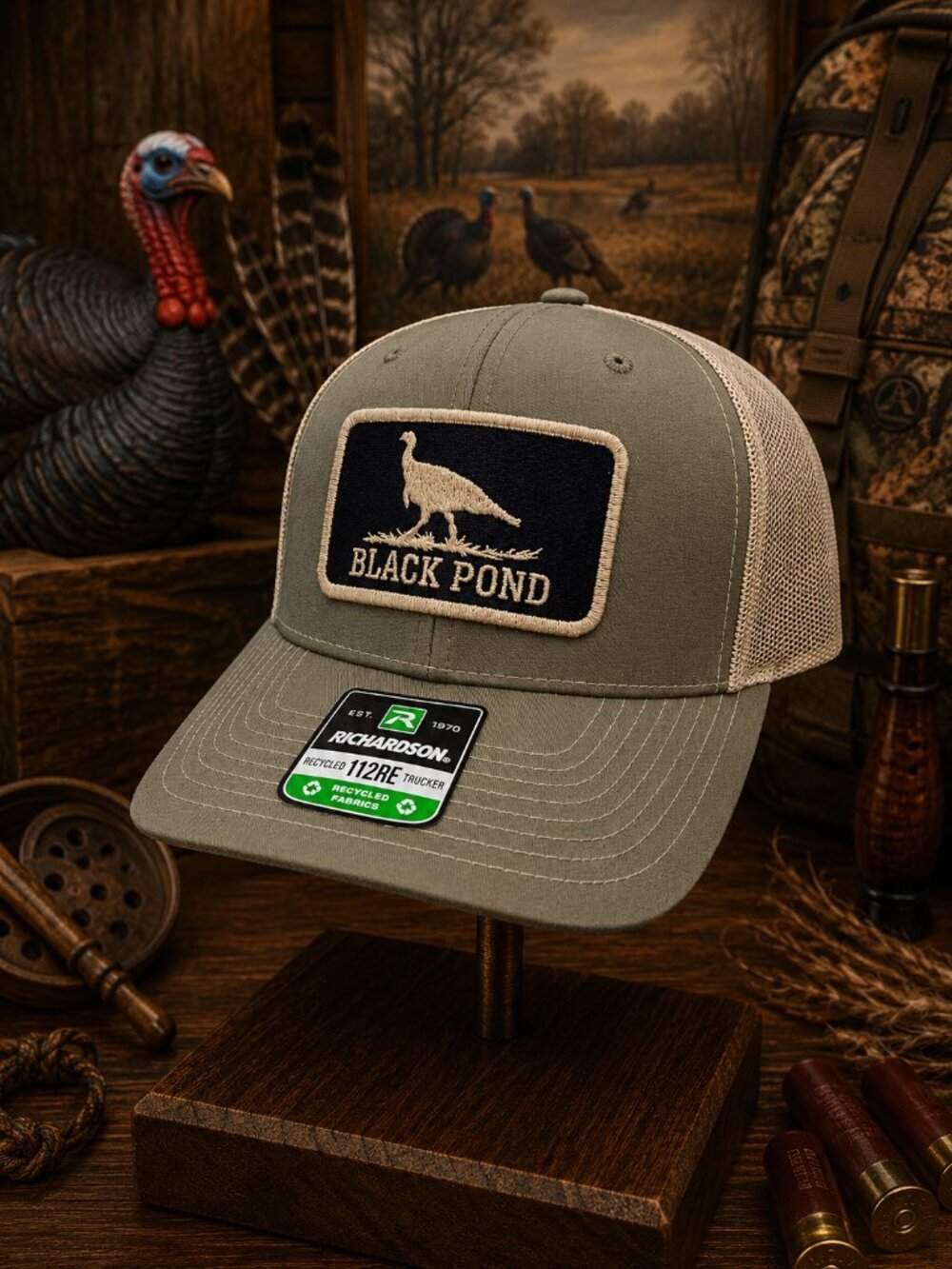 Black Pond Turkey Hunter Richardson 112 Trucker Mesh Snapback Hat Cap